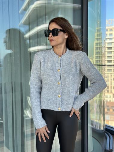 Gri Havlu Örgü Teddy Kadın Hırka