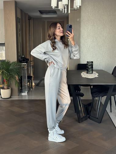 Gri Kapüşonlu Modal Kadın İkili Takım
