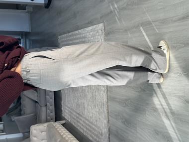 Gri Karol Kancalı Bol Paça Kadın Kumaş Pantolon