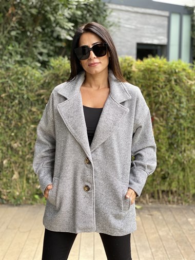 Gri Kolları Manşet Kaşe Kadın Ceket
