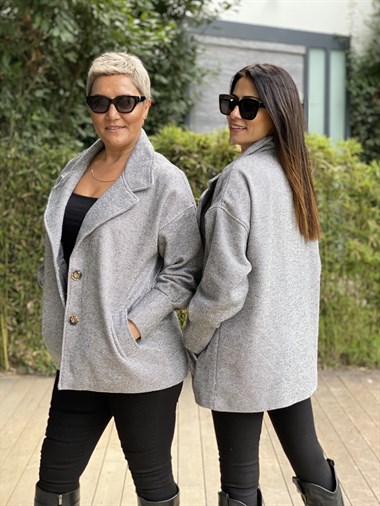 Gri Kolları Manşet Kaşe Kadın Ceket