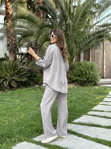 Gri Orjinal Marka Tnsel Gömlek Pantolon Kadın Alt Üst Takım