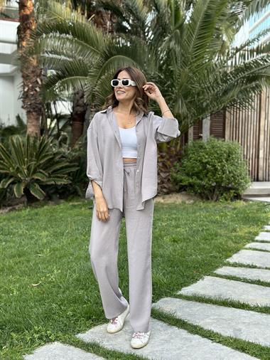 Gri Orjinal Marka Tnsel Gömlek Pantolon Kadın Alt Üst Takım