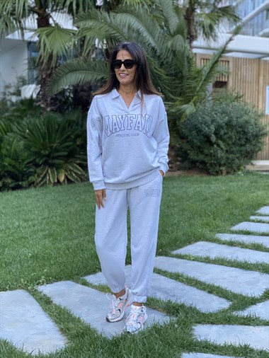 Gri Polo Yaka Mayfair Baskılı Kadın Eşofman Takımı