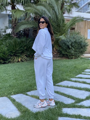 Gri Polo Yaka Mayfair Baskılı Kadın Eşofman Takımı