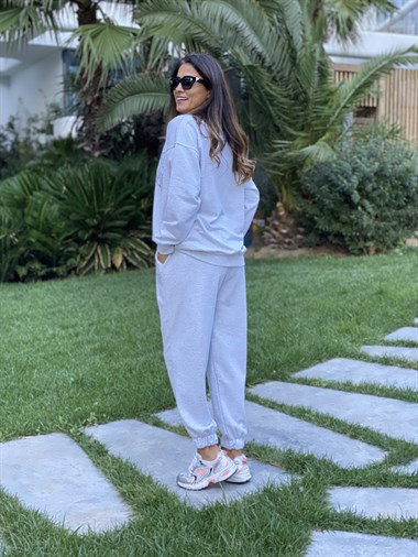 Gri Polo Yaka Mayfair Baskılı Kadın Eşofman Takımı