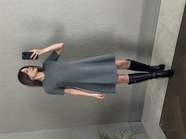 Gri Selanik Kısa Kol Bisiklet Yaka Kadın Mini Çan Elbise