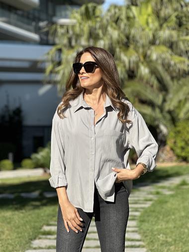 Gri Tensel Kadın Gömlek