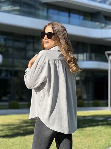 Gri Tensel Kadın Gömlek