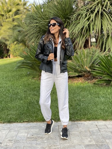 Gri Üç İplik İçi Şardonlu Kadın Eşofman Altı