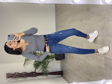 Gri Uzun Kol Patlı Kadın Bluz