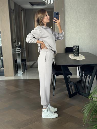 Gri Yarım Fermuarlı Modal Kadın Eşofman Takımı