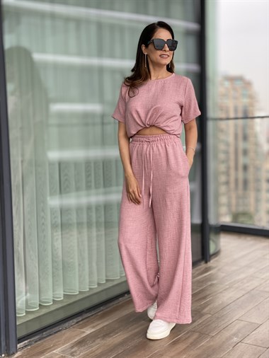 Gül Kurusu Bisiklet Yaka Lastikli Rahat Takım