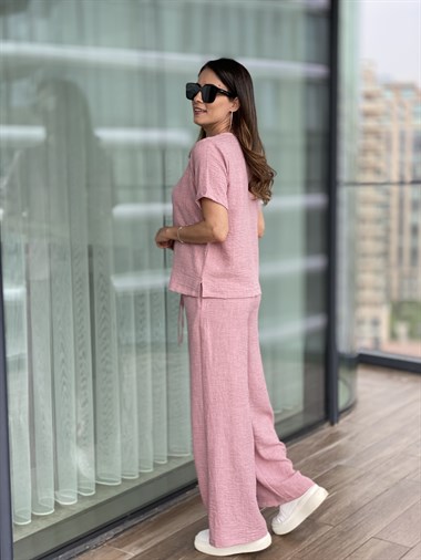 Gül Kurusu Bisiklet Yaka Lastikli Rahat Takım