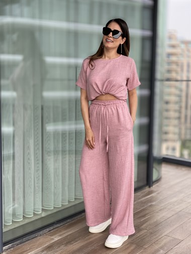 Gül Kurusu Bisiklet Yaka Lastikli Rahat Takım