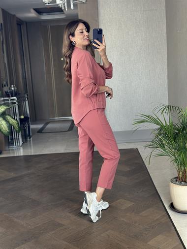 Gül Kurusu Fermuarlı Ceket Pantolon Kadın Alt Üst Takım