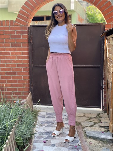 Gül Kurusu Paça Pensli Beli Lastikli Aerobin Kadın Pantolon