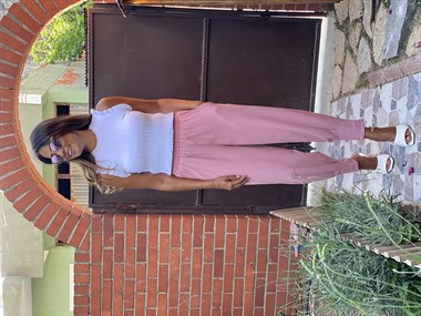 Gül Kurusu Paça Pensli Beli Lastikli Aerobin Kadın Pantolon