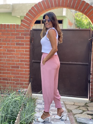 Gül Kurusu Paça Pensli Beli Lastikli Aerobin Kadın Pantolon