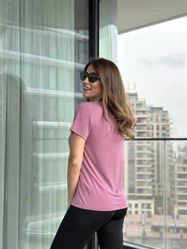 Gül Kurusu V Yaka Modal Kadın T-Shirt