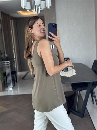 Haki Askılı Eteği Oval Oversize Kadın Bluz