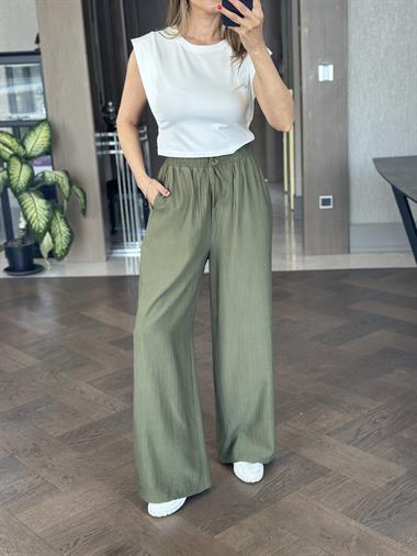 Haki Bağcık Detay Çilek Yürüyüş Kadın Pantolon