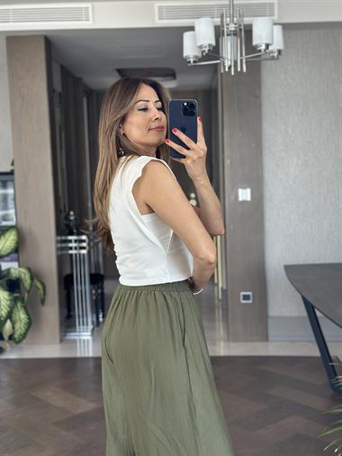 Haki Bağcık Detay Çilek Yürüyüş Kadın Pantolon