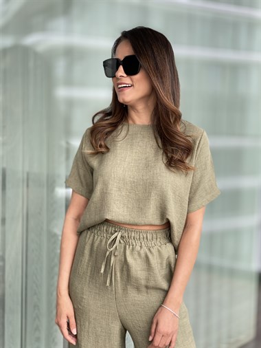 Haki Bisiklet Yaka Lastikli Rahat Takım