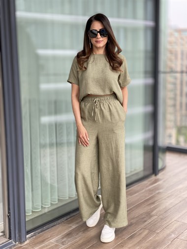 Haki Bisiklet Yaka Lastikli Rahat Takım