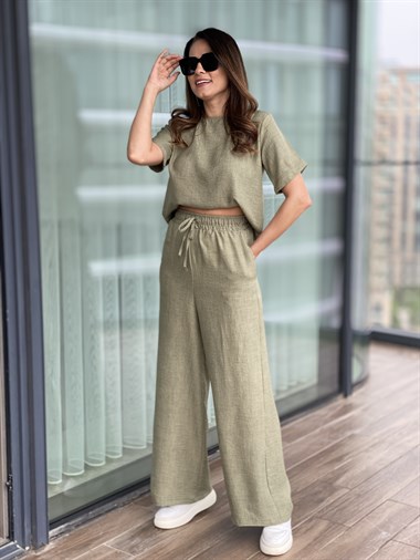 Haki Bisiklet Yaka Lastikli Rahat Takım