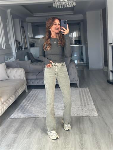 Haki Comfort Bootcut Flare Kadın Jean Pantolon