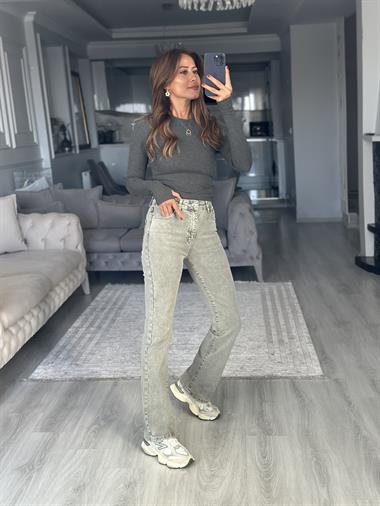 Haki Comfort Bootcut Flare Kadın Jean Pantolon