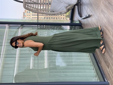 Haki  Eteği Büzgülü Penye Elbise