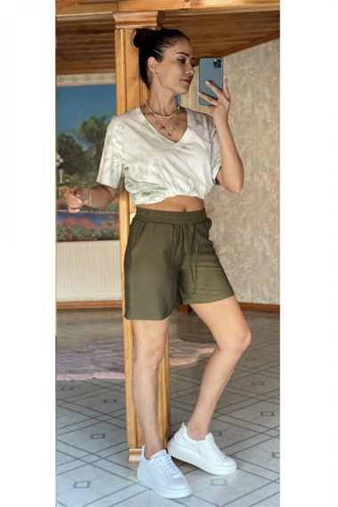 Haki Keten Şort