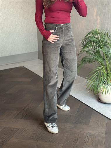 Haki Marka Model Straight Fitilli Kadın Kadife Pantolon