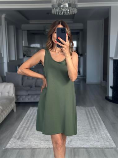 Haki Ön Arka U Yaka  Basic Mini Kadın Elbise