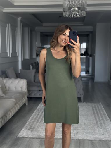 Haki Ön Arka U Yaka  Basic Mini Kadın Elbise