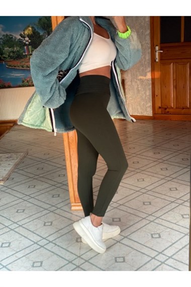 Haki Örgü Çelik Tayt