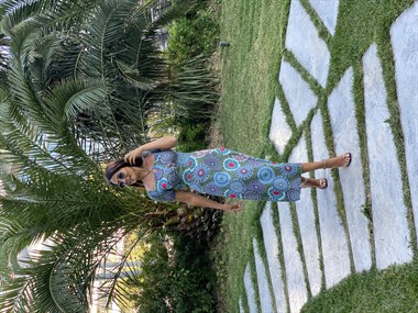 Haki Şal Desen Yırtmaçlı Viskon Kadın Elbise