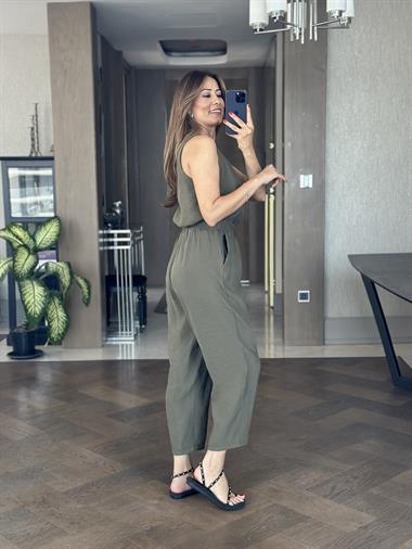 Haki Bisiklet Yaka Sıfır Kol Bluz Pantolon Tnsl Alt Üst Takım