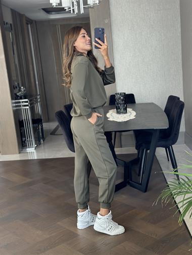 Haki Yarım Fermuarlı Modal Kadın Eşofman Takımı