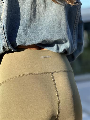 Haki Yüksek Bel Önü Dikiş Detay Kadın Tayt