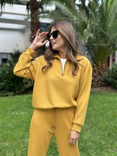 Hardal Yarım Fermuarlı Modal Kadın Eşofman Takımı