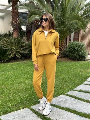 Hardal Yarım Fermuarlı Modal Kadın Eşofman Takımı