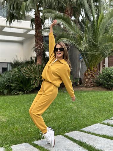 Hardal Yarım Fermuarlı Modal Kadın Eşofman Takımı