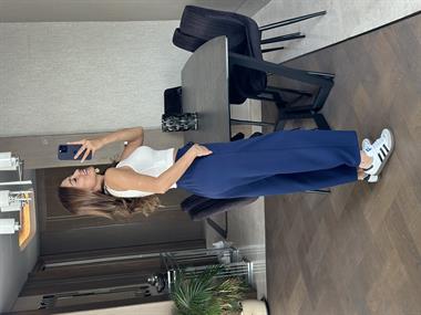 İndigo Modal Beli Bağcıklı Cepli Önü Dikiş Detay Kadın Pantolon