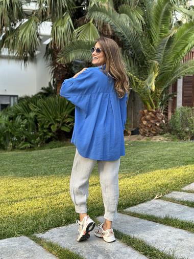 İndigo Tensel  Oversize Kadın Gömlek