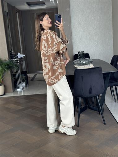 Kahve Vizon Desenli Salaş Kadın Gömlek