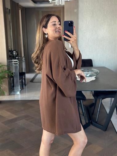 Kahverengi Aerobin Şortlu Kimono Kadın Alt Üst Takım