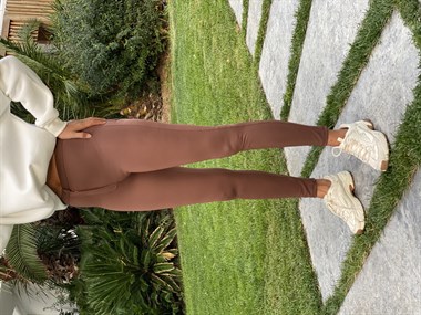 Kahverengi Arka Cepli Nano Fit Kadın Pantolon